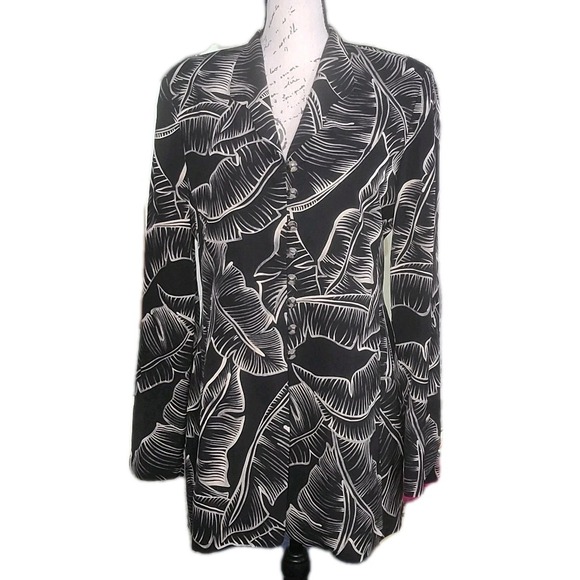 Dana Buchman Jackets & Blazers - Dana Buchman 100% Silk Black/Cream Leaf Print Blazer Jacket Size 4 Luxury Career